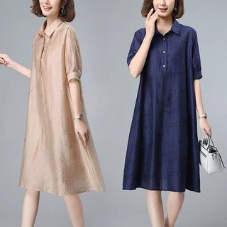 여성 고급 셔츠형 원피스 루즈핏 심플 무지 반팔 원피스 데일리룩 뱃살 편안한 셔츠원피스