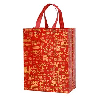 紅色燙金福字購物袋, 中號,百福手提袋, 10個