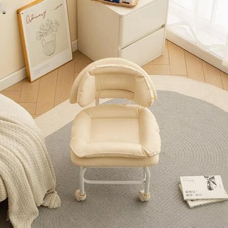 雲朵軟包滑輪矮凳 舒適靠背 雙層加厚坐墊 360°滑輪設計 居家使用, 米白色-順滑承軸輪-【工學靠背-包圍體感,小巧便攜 靈活百變