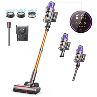 Laresar 무선 진공 청소기 500W 50KPA 흡입력 휴대용 스마트 가전 먼지 컵 탈착식 배터리 스마트 터치 스크린, 자색+노란색