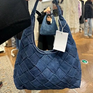 復古牛仔藍編織手提腋下包 - 休閒百搭單肩布包女