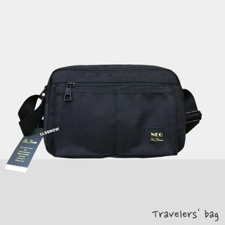 NEO STREAM 厚磅尼龍休閒側背包 防潑水斜背包 2尺寸可選, 中款-黑色（1035+30）