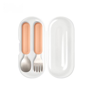 에디슨 이지 그립 실리콘 스푼 포크 케이스 세트 1+1, 1세트, 스푼,포크,케이스, 코랄 ES2438+ES2438