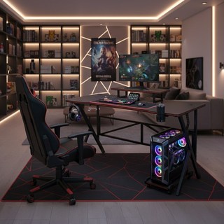 엑시론 다용도 볼텍스 홈 게이밍 카본패턴 컴퓨터 데스크 책상 (+악세사리 세트), 블랙