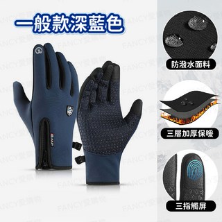 GOLOVEJOY 防寒抗凍手套 觸控螢幕防風防水機車手套 保暖手套, 一般款 深藍色