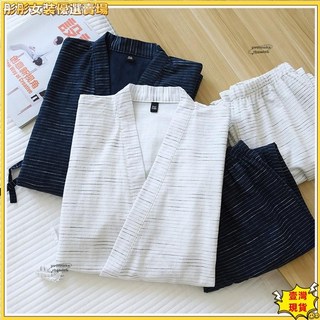 男士夏季棉浴衣兩件套春秋長款棉和服薄款睡衣日式家居服 甚平 汗蒸服 桑拿泡湯特賣