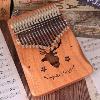 黑胡桃木拇指琴卡林巴琴，便攜式拇指鋼琴，易學樂器，生日禮物首選，音色優美，舒緩壓力, 1個, 17音【原木馴鹿】+禮包