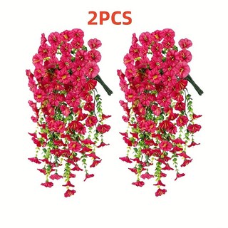 人造牽牛喇叭花掛壁裝飾 適用於婚慶、家居室內外庭院綠植裝扮, 紅蓮色, 1個