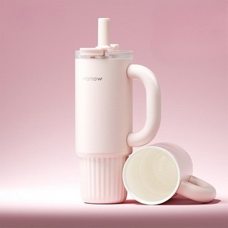 Vanow 1000ml 대용량 세라믹코팅 보온보냉텀블러 빨대보호 뚜껑, 1개, 1L, 1L 라이트 핑크 (세라믹코팅 내부)