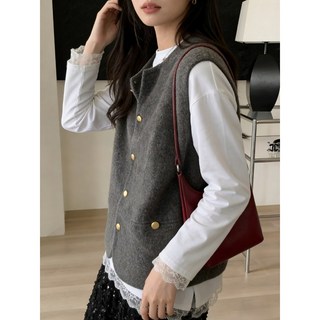 【CHILL】韓系質感金釦圓領針織背心 毛衣馬甲 外搭背心 針織背心 毛衣背心 金釦背心 韓系穿搭 老錢風