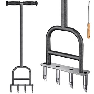 Dolibest 잔디 코어링 에어레이터 부드러운 고무 그립이 있는 스테인리스 스틸 코어 플러그 에어레이터 도구 4개 수동 에어레이팅 도구 정원 및 청소 핸드 툴 토양 풀, Dolibest 잔디 코어링 에어레이터, 부드러운 고무