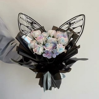 花束 畢業花乾燥花束 永生花束 香皂花 情人節花束 小花束 玫瑰花束, 11朵夢幻蝴蝶+禮物袋送燈