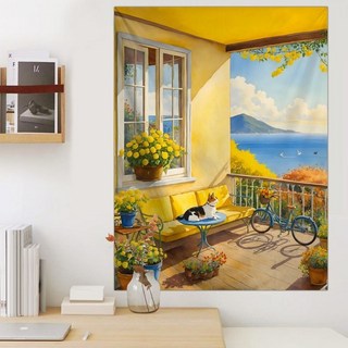 送安裝 包居家溫馨治癒ins可愛豎版掛布 直式掛布 背景布 掛毯 臥室床頭裝飾房間布置墻布 墻壁裝飾 房間佈置 壁掛布, 風景豎版-2,橫75cm*高100cm【送釘子】