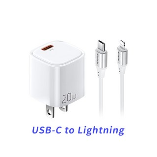 GE MARKET 氮化鎵單孔充電器 PD快充頭 豆腐頭 BSMI認證 手機充電頭, 1個, 白色-20W充電器+CL快充線套組