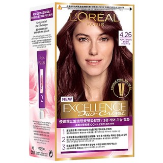 L'OREAL PARiS 巴黎萊雅 台灣公司貨 優媚霜三重護髮雙管染髮霜, 4.26 紫紅棕色, 1組