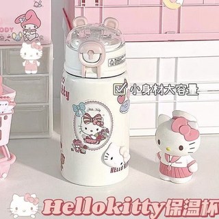 卡通可愛水杯 保溫杯女生高顏值大容量316不銹鋼吸管杯子便攜可愛兒童手提水杯 保溫杯 保溫壺 水壺 隨行杯, 1個, 白色400ML+小兔貼紙,保溫杯+3D貼片