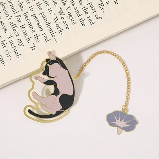 Super歐爸 古典貓咪金屬書籤 貓咪書籤 貓書籤 古風書籤 國風書籤 古典書籤 胖貓書籤 高顏值 送老師, 1個, 萌貓書籤夾-奶牛, 金色