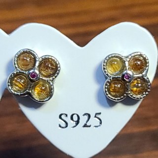 銅髮晶發晶耳針耳環 S925銀針 精緻花朵設計 襯托女性魅力