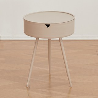 簡約圓形迷你茶几，塑料置物架，客廳沙發邊櫃, 詳見包裝, 詳見包裝, 高55cm【三腿邊幾】卡其