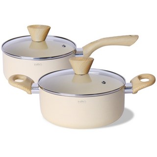 히라 세라믹 인덕션 크림 냄비 2종세트, 1세트, 편수냄비 18cm+양수냄비 20cm