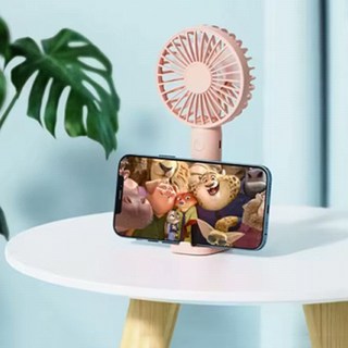 1+1 저소음 3단 풍량조절 휴대폰 거치대 겸용 휴대용 미니선풍기, 블루+핑크