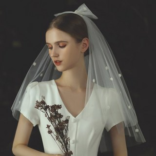 엘블랑꼬 꽃진주 리본 두겹 베일 집게핀 면사포 셀프웨딩소품