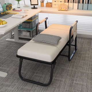 折疊躺椅辦公室午休午睡坐躺兩用懶人睡椅可躺靠背椅子宿舍折疊床, 頭枕款米白拼灰-白架-可坐可躺,5檔調整-送收納袋+腰枕, 1個