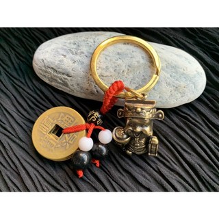 畫意坊 財神爺 實心黃銅 五帝錢 微雕元寶財神爺 小吊飾 招財鑰匙圈, 1個