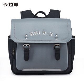 卡拉羊橫版小學生書包男大容量中學生減負雙肩包女書包 兒童書包 學生 國小 護脊 書包 後背包 多功能包 休閒包 兒童書包, 橫版書包-黑色配淺灰