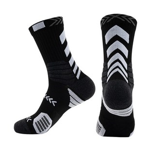 OFAT SHOP加厚毛巾底拼色籃球襪 透氣吸汗運動長襪 兒童款, 黑白,兒童32-37