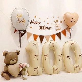 100天寶寶生日氣球佈置組合 可愛造型氣球裝飾, 奶白, 1套