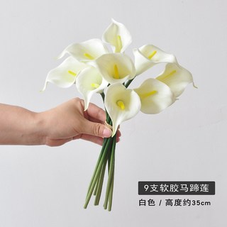 仿真軟膠馬蹄蓮花束假花家居裝飾擺件手捧花束深紫馬蹄蓮把束仿真花永生花人造花乾燥花永不凋零拍照道具假花裝飾居家裝飾, 白色, 1個