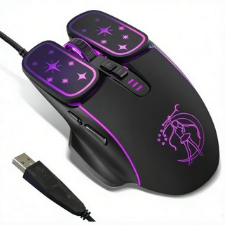 RGB 電競 七彩美少女 筆記本電腦 7200DPI 遊戲機械鼠標, 1個, HMO-18黑色-彩燈循環變色