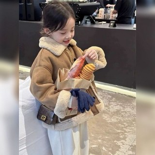 童裝兒童加絨加厚外套 秋冬款女童羊羔绒外套 2025冬季新款韓國兒童仿皮毛一體棉衣加厚中大童裝