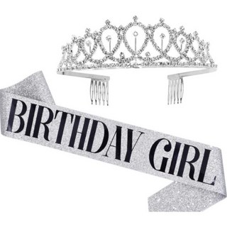 『當天出貨 台灣現貨』歐式水鑽皇冠 生日禮儀揹帶組，生日派對裝扮，水鑽皇冠，生日揹帶組, 銀+銀揹帶, 1個