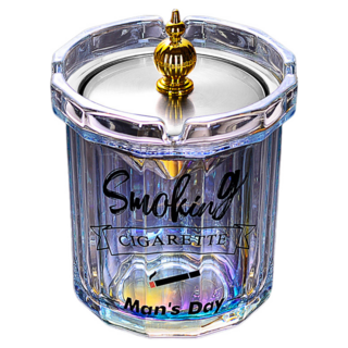 台灣出貨 防飛菸灰缸 創意帶蓋不鏽鋼菸灰缸 防風玻璃煙灰缸, 炫彩色+銀色漏斗+皇冠蓋子, 1個