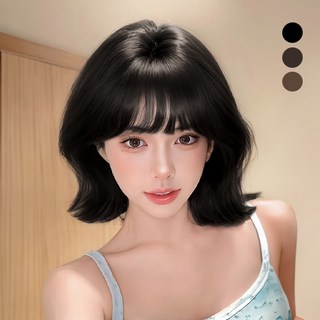 G-Stuff 여성 가발 단발 통가발 짧은 웨이브, 1개, 블랙