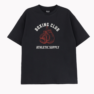 브론테스 남여공용 레트로 복싱 오버핏 프린팅 코튼 면 반팔 티셔츠