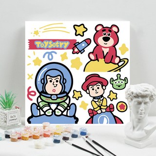 手工DIY數字油畫 30*30cm 卡通可愛裝飾填圖油畫, 一件 024,30*30內框+畫筆+顏料+膠膜, 1個