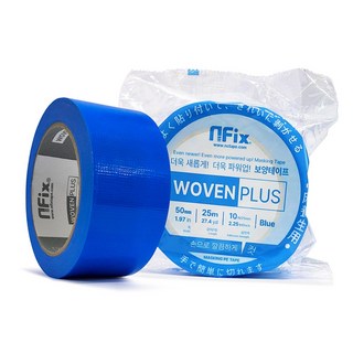우벤플러스 테이프 50mmx25M(파랑 흰색) 잔사 끈적이 덜 남는 건축보양 인테리어, 1.우벤플러스 50mm x 25M(파랑), 1개