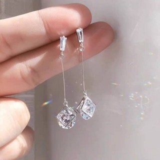 扉娜vina 韓國簡約長款鋯石耳墜 S925銀針閃鑽流蘇耳環