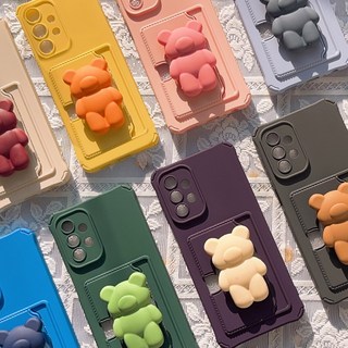 갤럭시A23 카드 케이스 2장 수납 곰돌이 스마트톡 거치대 실리콘 젤리