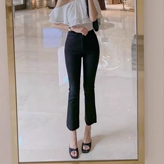 VIISHOW 여성용 스판 나팔바지 청바지 기본핏 9부 팬츠