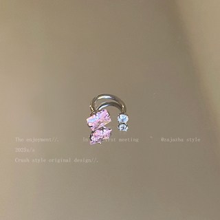 鈦鋼爆閃方形馬蹄環耳釘 輕奢小衆高級感疊戴雙耳洞耳骨釘 時尚日韓風法式耳環