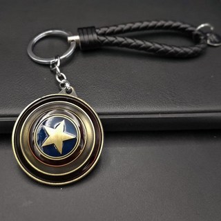 漫威 復仇者聯盟 鋼鐵人 蝙蝠俠 鋼鐵人鑰匙圈吊飾, 銅色旋轉美隊盾牌+黑繩, 1個