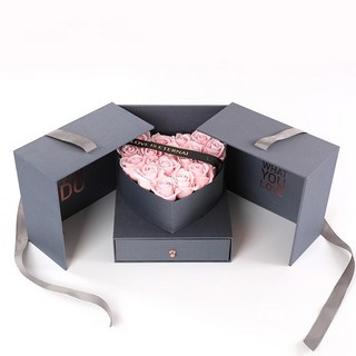 GIFTME5 心型香皂花禮盒 附抽屜收納盒 紀念日情人節生日禮物 粉色紅色可選, 粉色, 1個