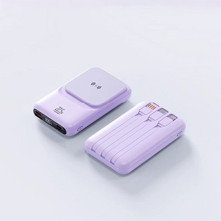 보조배터리 초고속 충전 PD22.5W 무선 마그네틱 대용량 내장 Lightning Type-C 충전 케이블 전력 디지털 표시, 몽환적인 퍼플