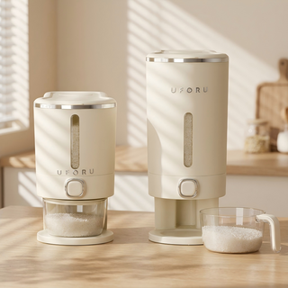 LINSHU 원터치 쌀통 밀폐 방습, 크림 화이트, 1개