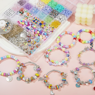 [럭키비즈] 애니윙 폴리머클레이 비즈 팔찌 만들기 이니셜 구슬 재료, 1개, 유리구슬 2400PCS