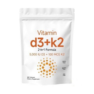 維生素D3 K2 維他命膠囊 椰子油 美國進口 維生素D3 5000IU 維生素K2 100MCG 買三贈一, 1個, 180粒裝【美國正品】抵制低價盜版,【週期改善裝】6瓶裝店長推薦【數量下6】